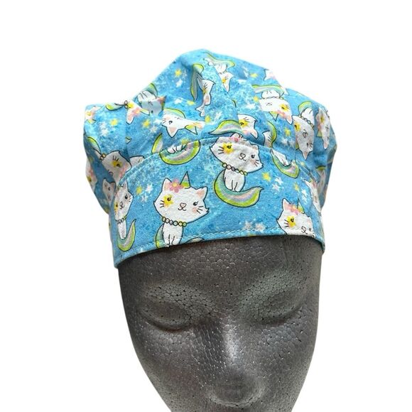 Scrub Cap Bouffant Style Elastic Back Unikitty Unicorn Rainbow Cat Handmade - Picture 1 of 5